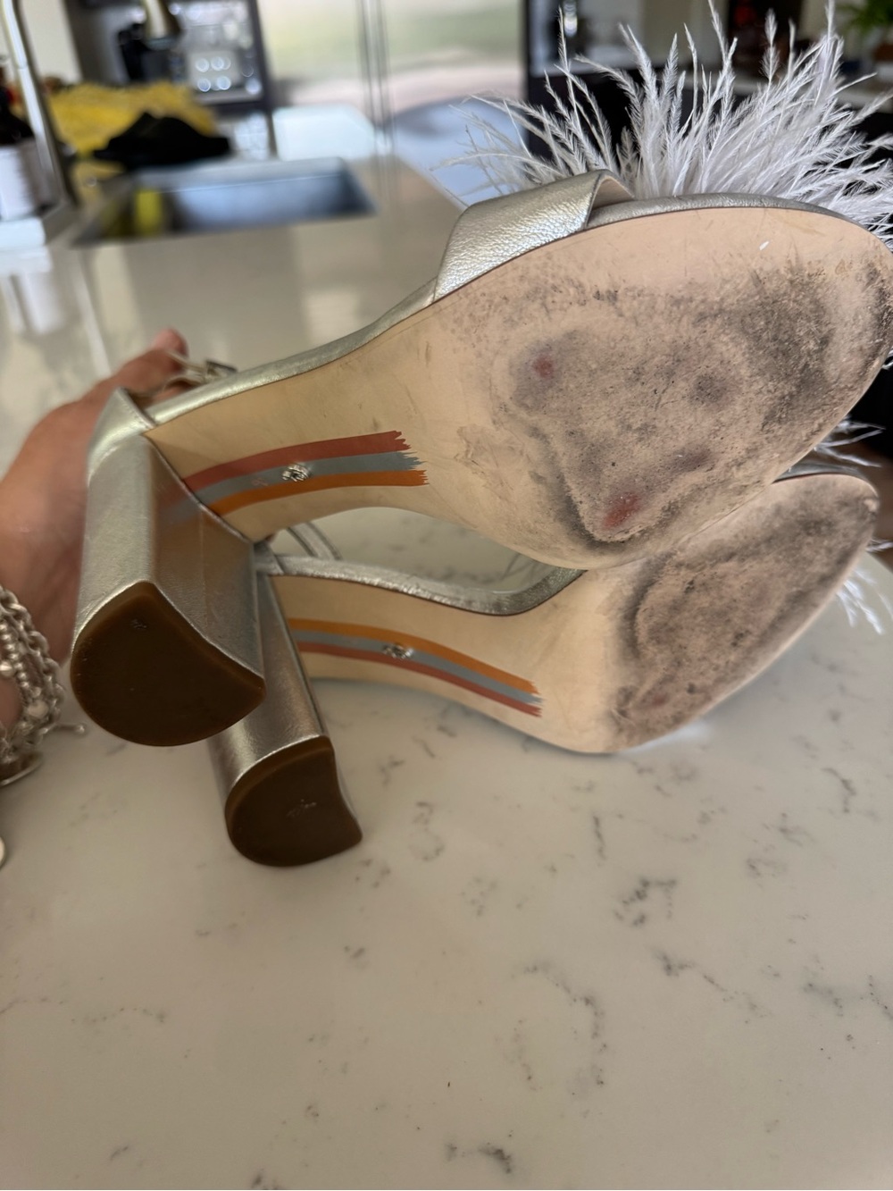 Sam Edelman Yaro Feather Heels Soft Silver Metallic Bridal Party Heels 🩶 - Picture 7 of 7